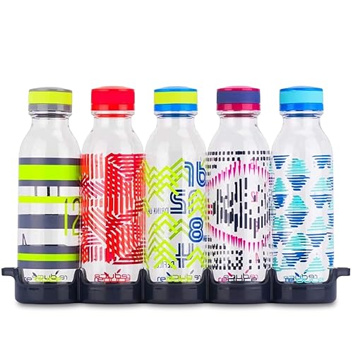 REDUCE WaterWeek Reusable Water Bottle Set  20oz - Plastic Reusable Water Bottle Set of 5  Plus Fridge Tray - BPA-Free  Leak Proof Twist Off Cap - Score